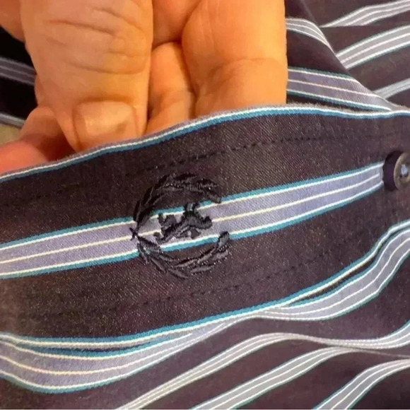 Bugatchi Uomo Button Down Shirt Classic Fit Striped Flip Cuff Mens Size XXL - Picture 6 of 12